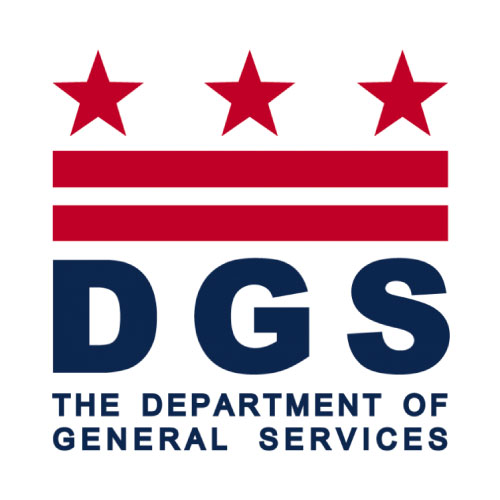 On-image text: DGS The Department of General Services Image: Three evenly spaced out stars with two horizontal lines beneath them. The text is below the image.