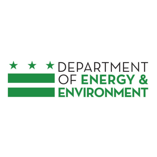 On-image text: Department of Energy & Environment Image: Three stars evenly spaced out atop two thick horizontal lines to the left of the text.