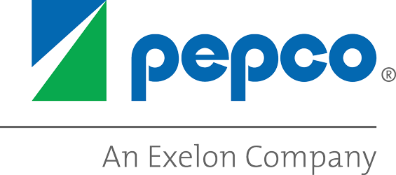 On-image text: Pepco An Exelon Company Image: A rectangle split into three triangles. The text is to the left and below a line that goes across the side and stops just before the right side.