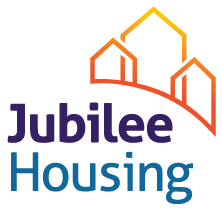 On-image text: Jubilee Housing Image: A curved illustration of three house outlines.