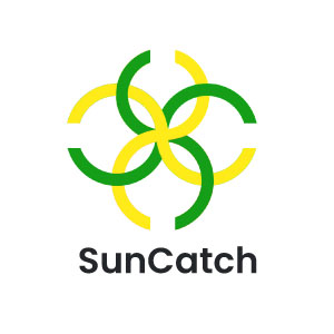 On-image text: SunCatch Image: Four intertwined symbols that look like the letter 'S' when viewed vertically and a 'C' when viewed horizontally from the center.